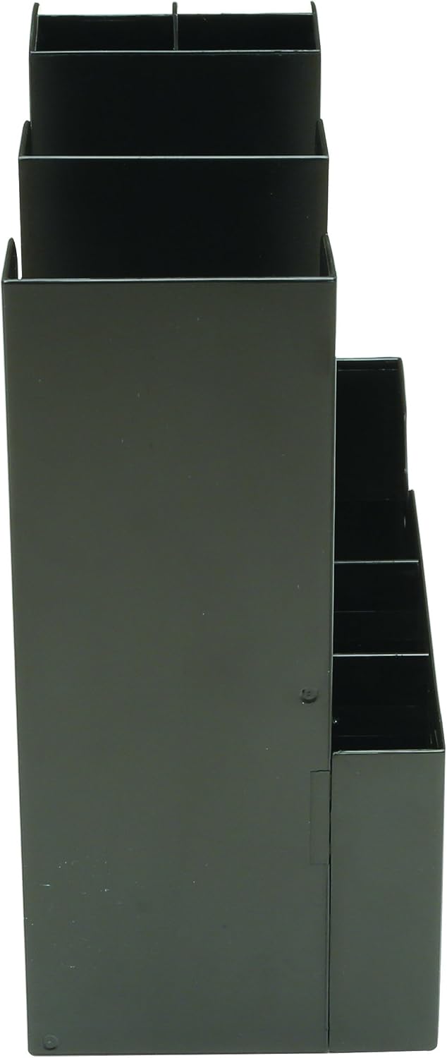 Cup and Condiment Station, Countertop Organizer, Coffee Bar, Kitchen, Stirrers, 5.35"W x 11.25"L x 11.15"H, Black