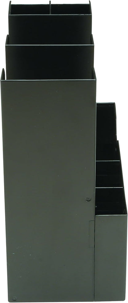 Cup and Condiment Station, Countertop Organizer, Coffee Bar, Kitchen, Stirrers, 5.35"W x 11.25"L x 11.15"H, Black
