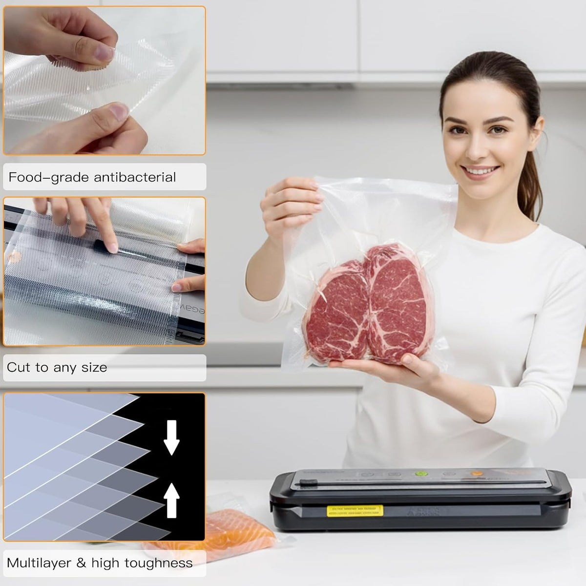 Vacuum Sealer Bags (8''x 12''-110pcs) for Food Freshness Preservation, BPA Free Vacuum Storage Bags for Food or Sous Vide, Seal a Meal,Double-Sided Texture, Double Lock Freshness (110 count)