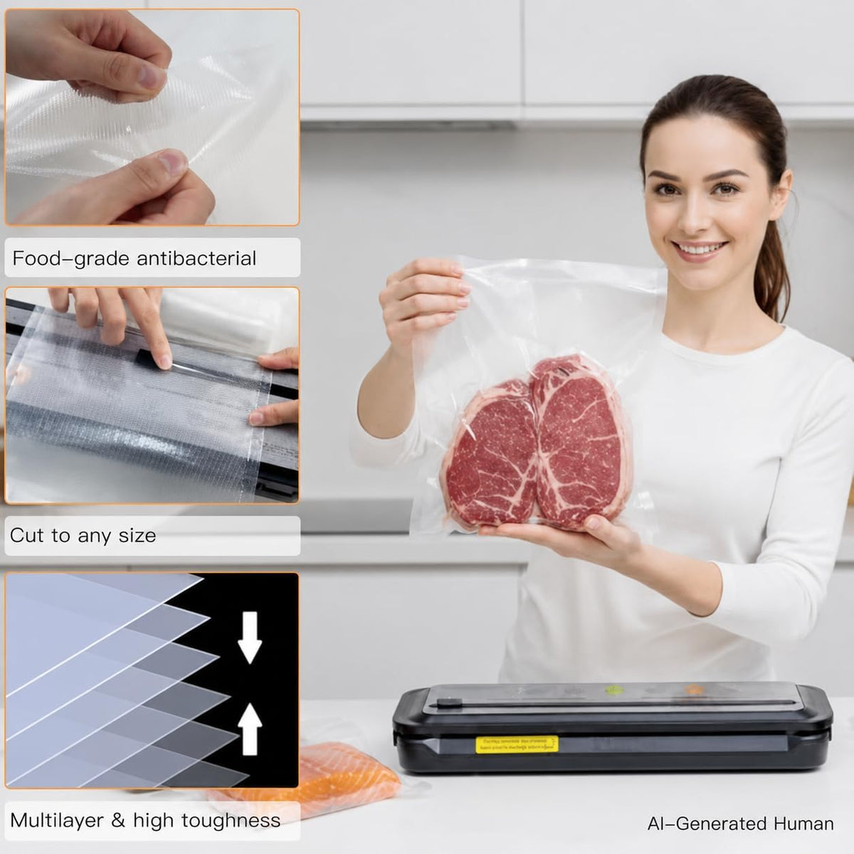 Vacuum Sealer Bags (8''x 12''-110pcs) for Food Freshness Preservation, BPA Free Vacuum Storage Bags for Food or Sous Vide, Seal a Meal,Double-Sided Texture, Double Lock Freshness (110 count)
