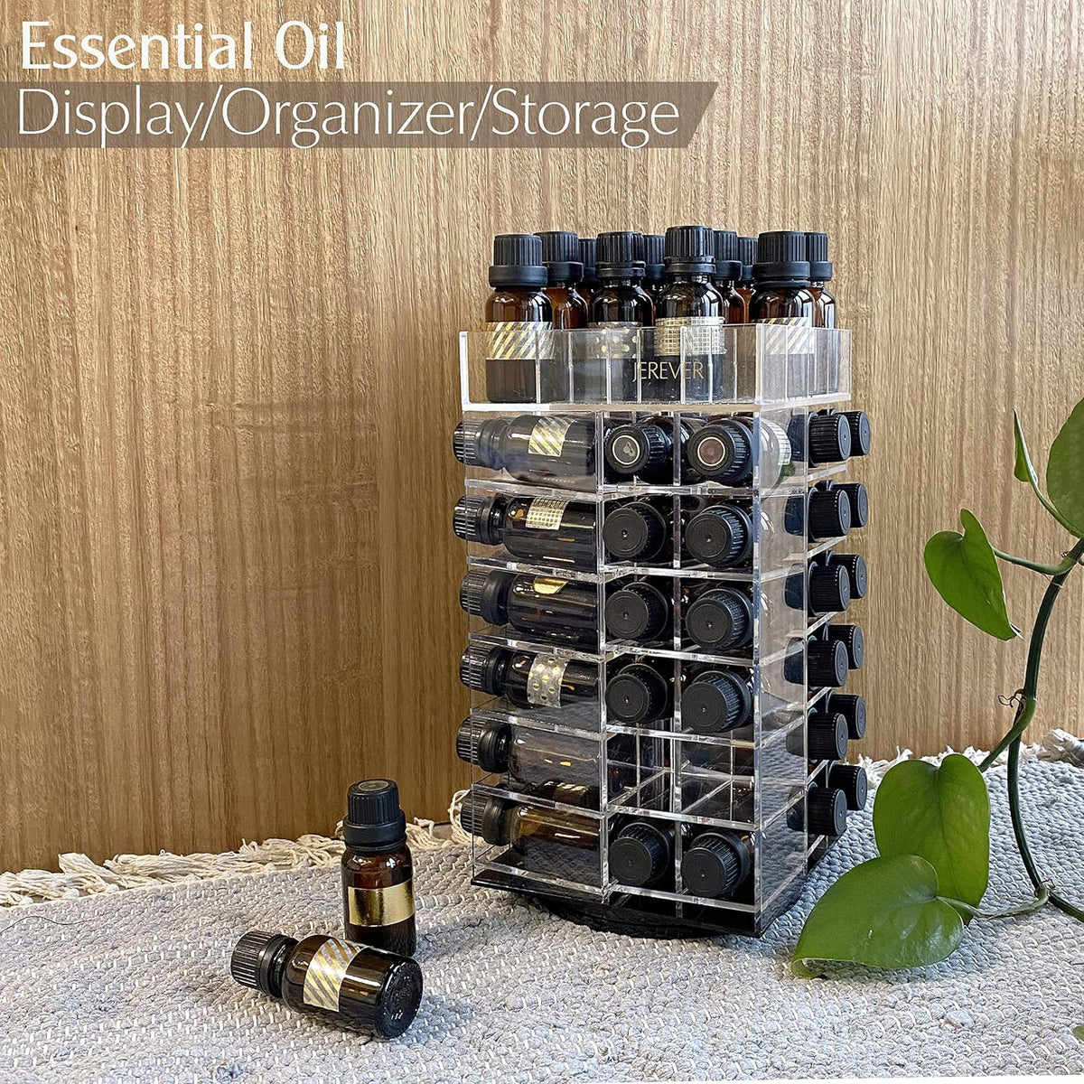 Essential Oil Storage Rack Rotating Tower Organizer Acrylic Clear Display Holder for 64 bottles 5ml 10ml 15ml (Bottles not Included)