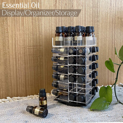 Essential Oil Storage Rack Rotating Tower Organizer Acrylic Clear Display Holder for 64 bottles 5ml 10ml 15ml (Bottles not Included)