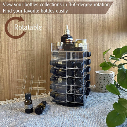 Essential Oil Storage Rack Rotating Tower Organizer Acrylic Clear Display Holder for 64 bottles 5ml 10ml 15ml (Bottles not Included)