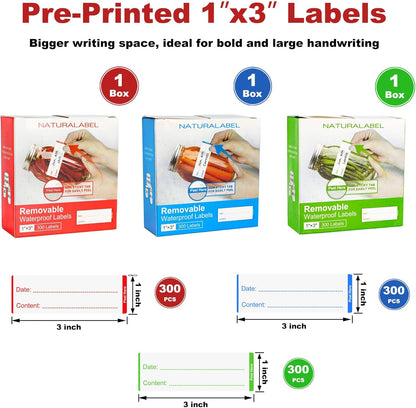 300 PCS Removable Freezer Labels with Dispenser - 1" x 3" Food Labels for Meal Prep Containers, Easy Peel-Off Design, No Residue (Blue)
