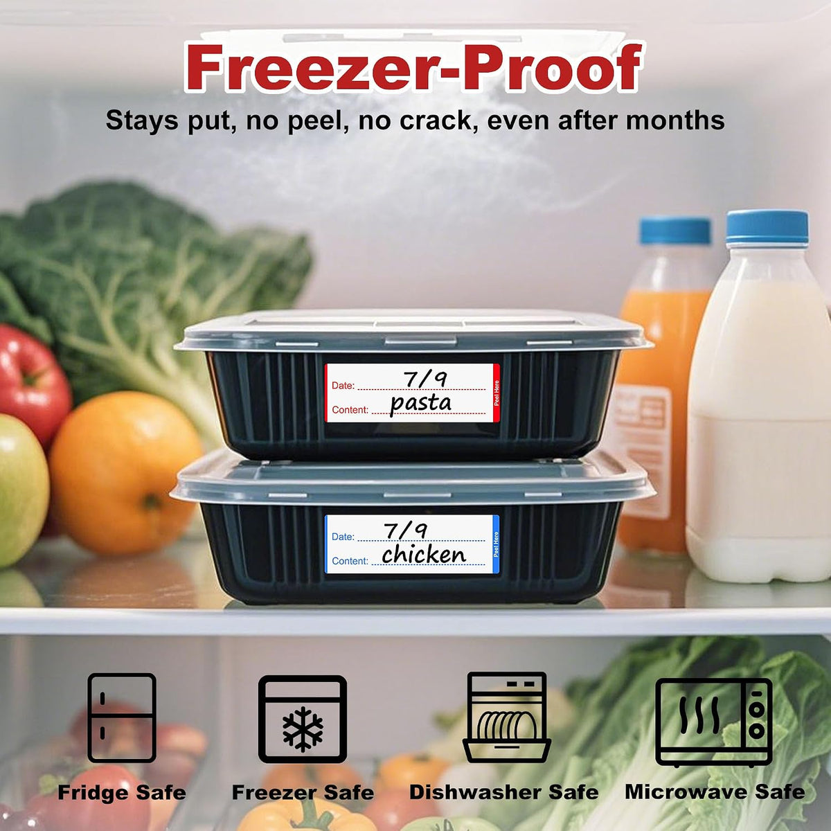 300 PCS Removable Freezer Labels with Dispenser - 1" x 3" Food Labels for Meal Prep Containers, Easy Peel-Off Design, No Residue (Blue)