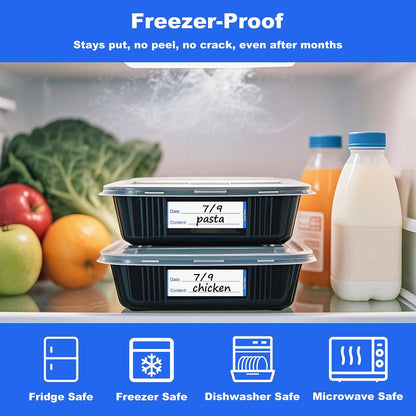 300 PCS Removable Freezer Labels with Dispenser - 1" x 3" Food Labels for Meal Prep Containers, Easy Peel-Off Design, No Residue (Blue)