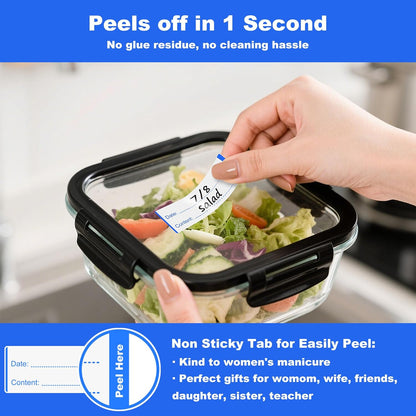 300 PCS Removable Freezer Labels with Dispenser - 1" x 3" Food Labels for Meal Prep Containers, Easy Peel-Off Design, No Residue (Blue)