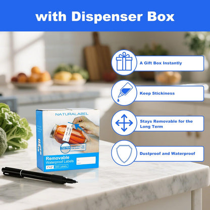 300 PCS Removable Freezer Labels with Dispenser - 1" x 3" Food Labels for Meal Prep Containers, Easy Peel-Off Design, No Residue (Blue)