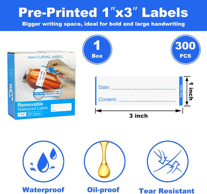 300 PCS Removable Freezer Labels with Dispenser - 1" x 3" Food Labels for Meal Prep Containers, Easy Peel-Off Design, No Residue (Blue)