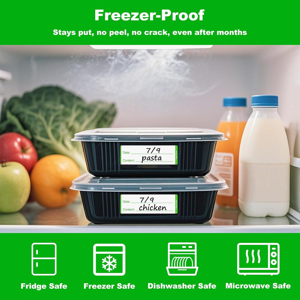 300 PCS Removable Freezer Labels with Dispenser - 1" x 3" Food Labels for Meal Prep Containers, Easy Peel-Off Design, No Residue (Blue)