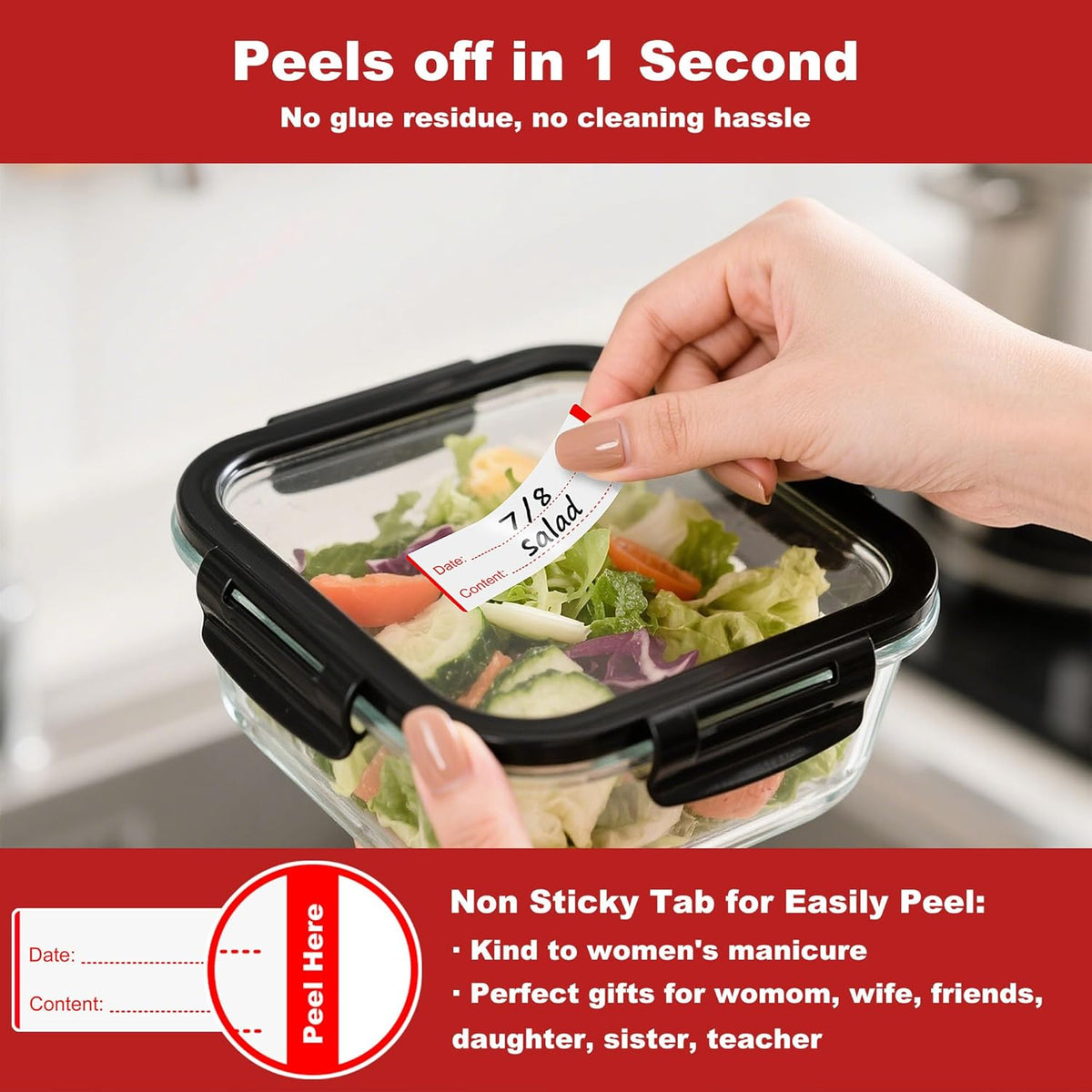 300 PCS Removable Freezer Labels with Dispenser - 1" x 3" Food Labels for Meal Prep Containers, Easy Peel-Off Design, No Residue (Blue)