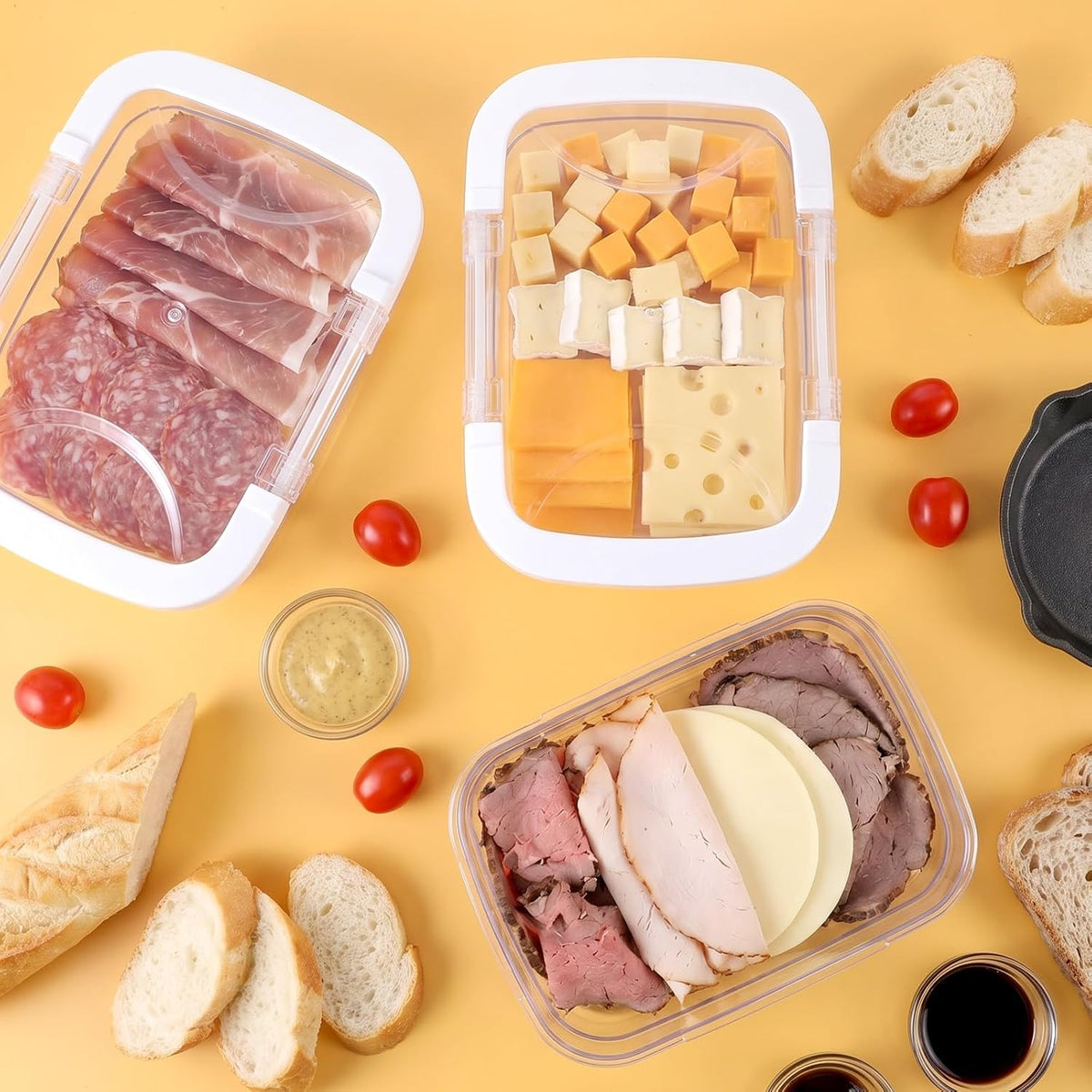 3 Pcs Deli Meat Containers for Fridge with Airtight Lids-Stackable Food Storage Containers, Clear Plastic Lunch Meat Container for Refrigerator Storage Sandwich Ham Cheese Salami Sliced Turkey