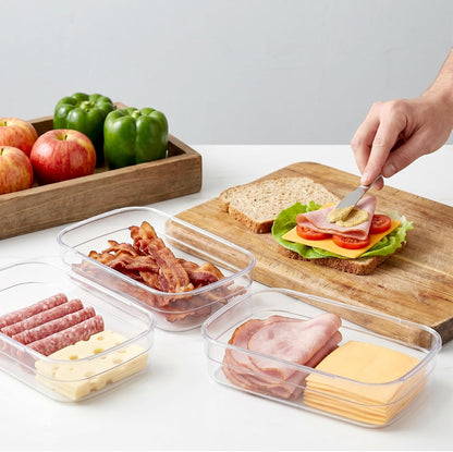 3 Pcs Deli Meat Containers for Fridge with Airtight Lids-Stackable Food Storage Containers, Clear Plastic Lunch Meat Container for Refrigerator Storage Sandwich Ham Cheese Salami Sliced Turkey