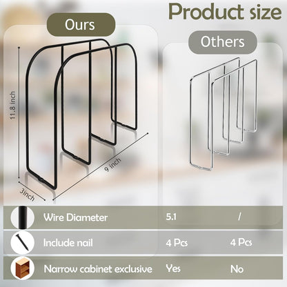 2 Pack Base Cabinet Tray Dividers 11.8 * 9 * 3inch Baking Sheet Organizer Rack Cookie Sheet Organizer Narrow U-shaped Wire Tray Divider Steel Cookware Holder with 3 Slots for Narrow cabinet