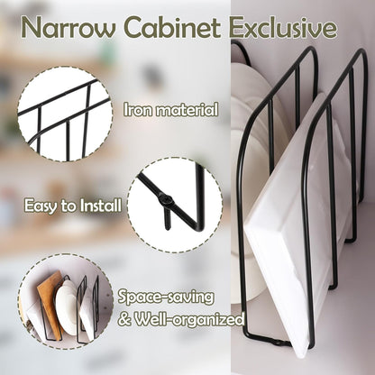 2 Pack Base Cabinet Tray Dividers 11.8 * 9 * 3inch Baking Sheet Organizer Rack Cookie Sheet Organizer Narrow U-shaped Wire Tray Divider Steel Cookware Holder with 3 Slots for Narrow cabinet