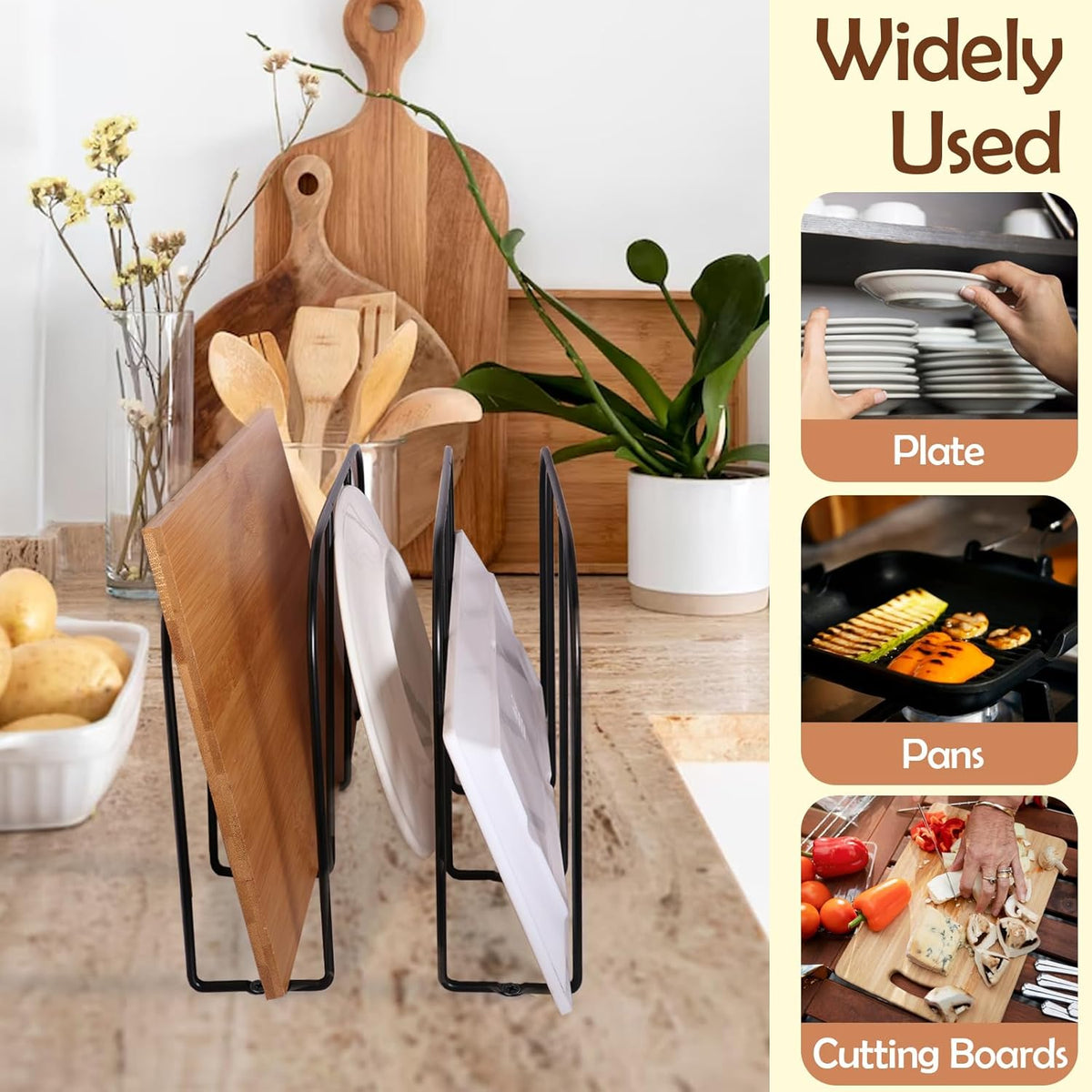 2 Pack Base Cabinet Tray Dividers 11.8 * 9 * 3inch Baking Sheet Organizer Rack Cookie Sheet Organizer Narrow U-shaped Wire Tray Divider Steel Cookware Holder with 3 Slots for Narrow cabinet