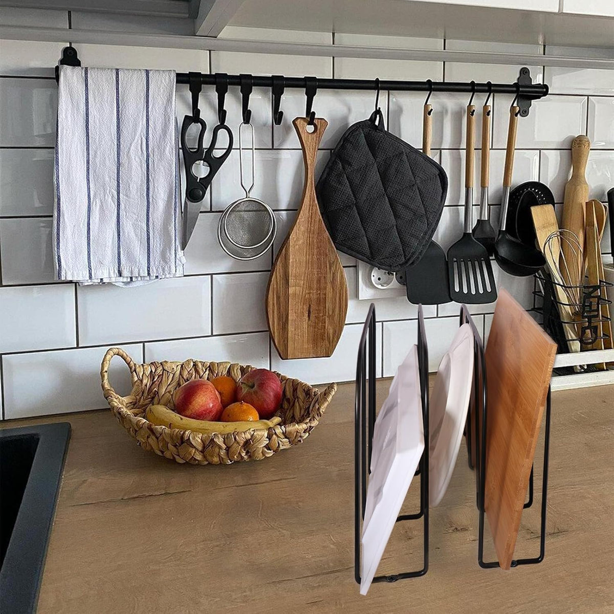2 Pack Base Cabinet Tray Dividers 11.8 * 9 * 3inch Baking Sheet Organizer Rack Cookie Sheet Organizer Narrow U-shaped Wire Tray Divider Steel Cookware Holder with 3 Slots for Narrow cabinet