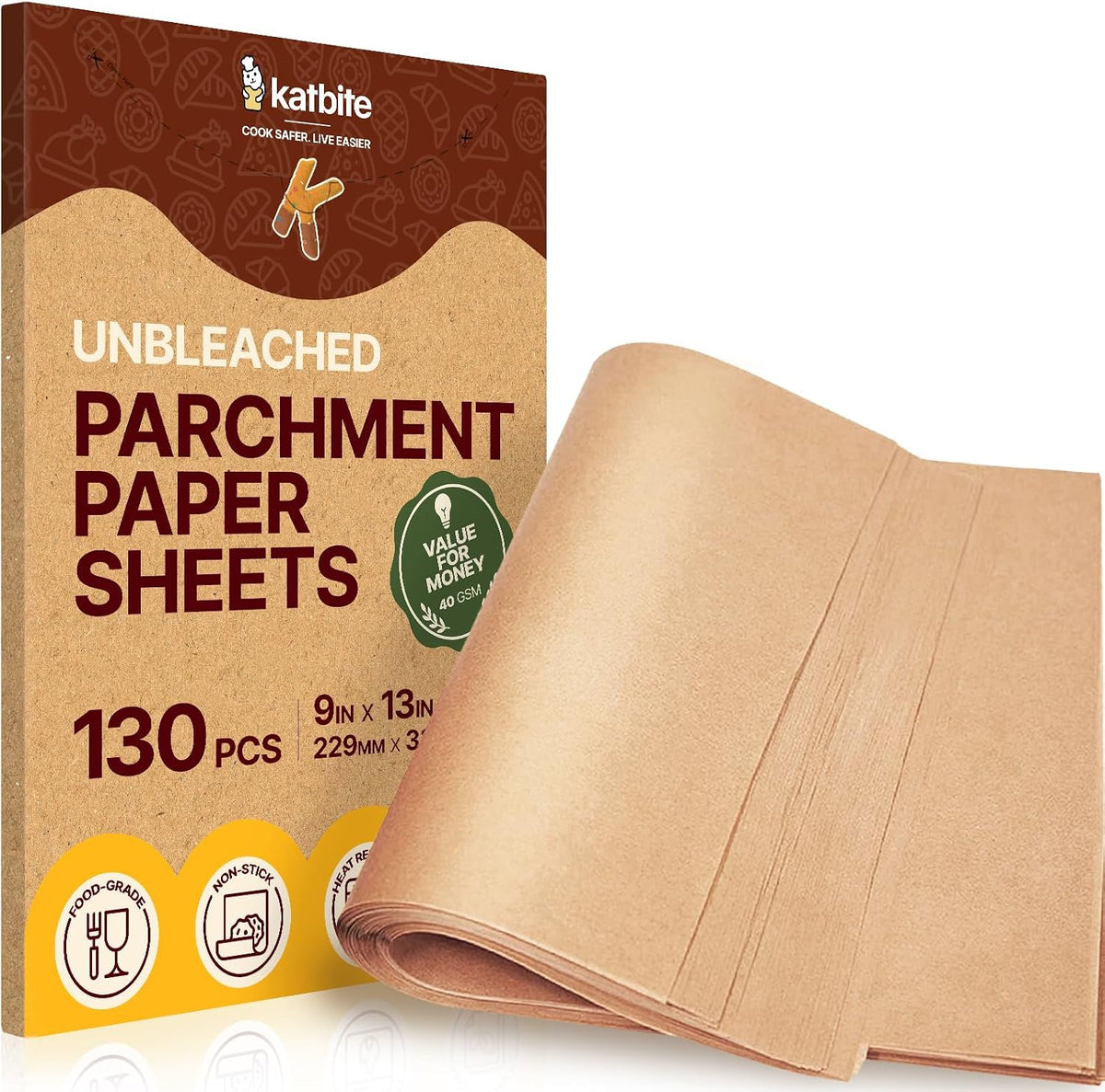 9x13 Inch Parchment Paper Sheets, Unbleached Non-Stick