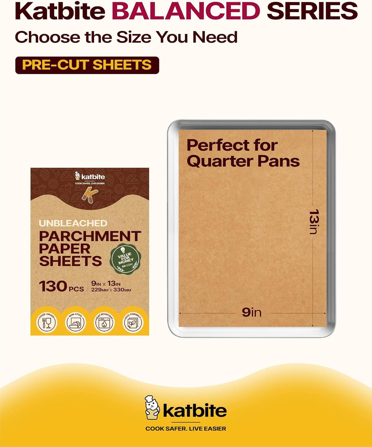 9x13 Inch Parchment Paper Sheets, Unbleached Non-Stick