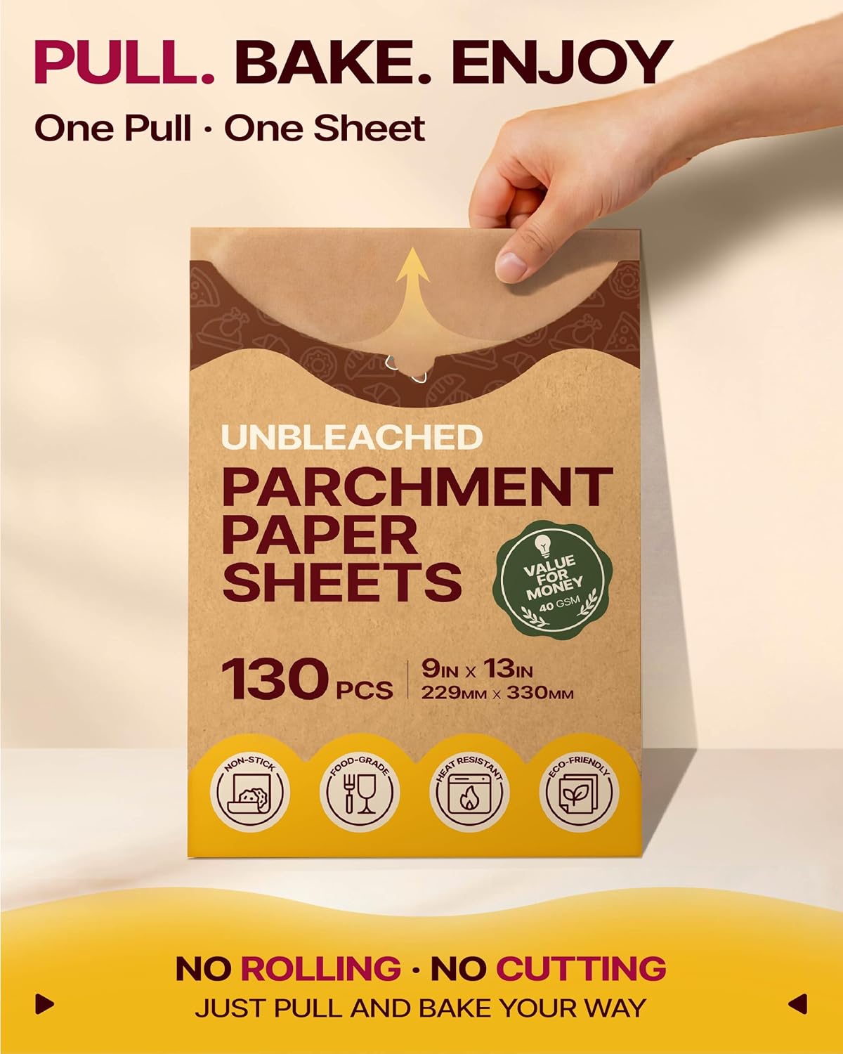 9x13 Inch Parchment Paper Sheets, Unbleached Non-Stick