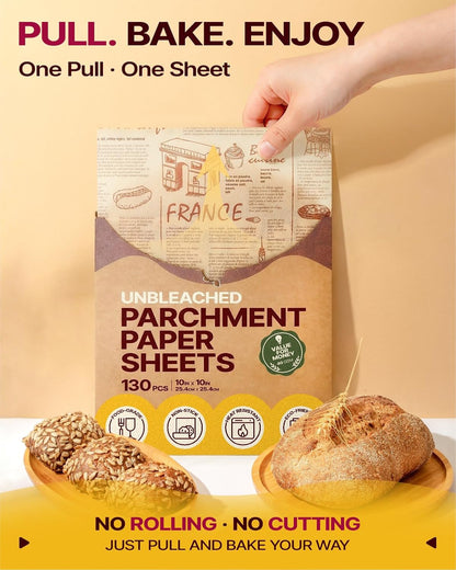 9x13 Inch Parchment Paper Sheets, Unbleached Non-Stick
