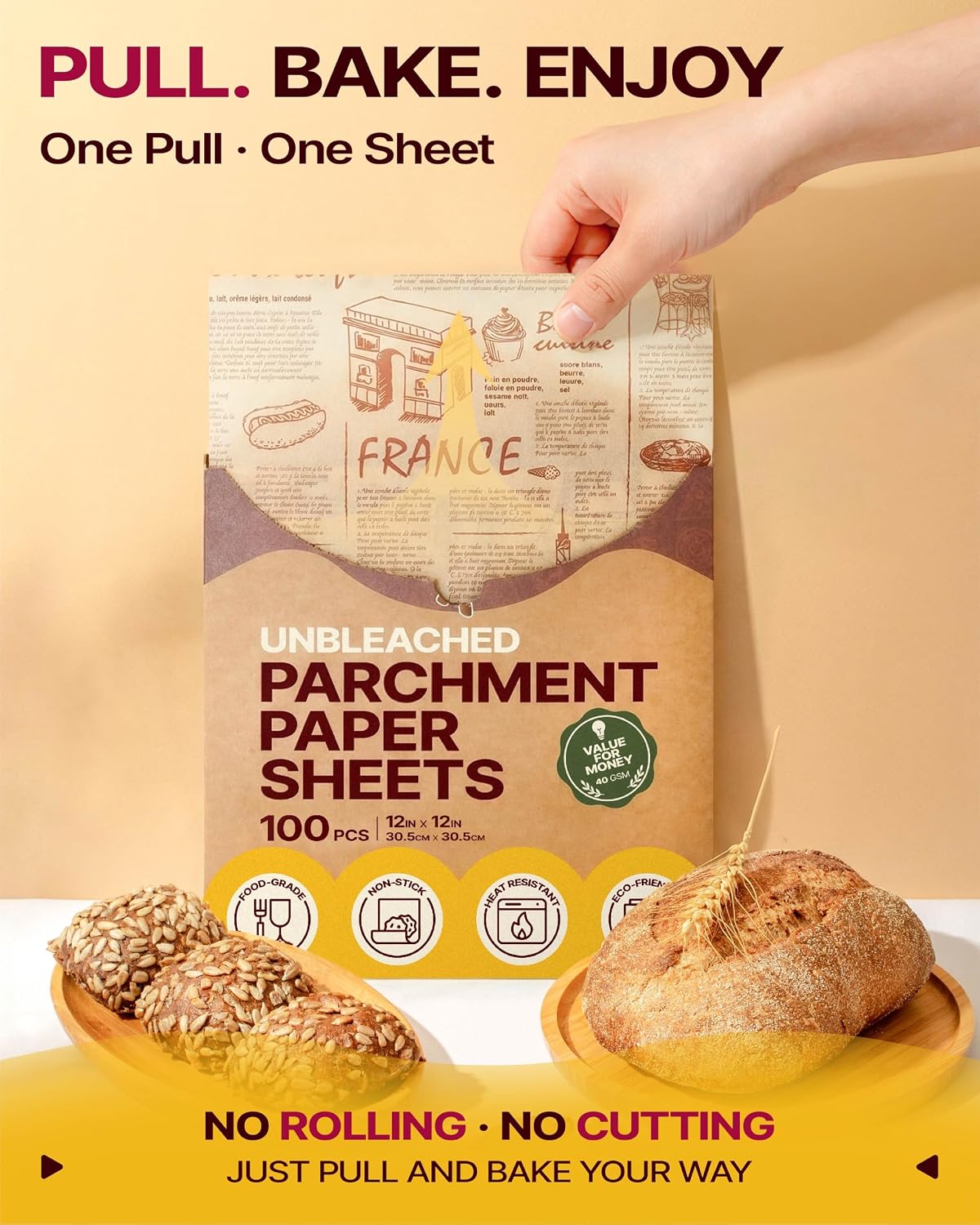 9x13 Inch Parchment Paper Sheets, Unbleached Non-Stick