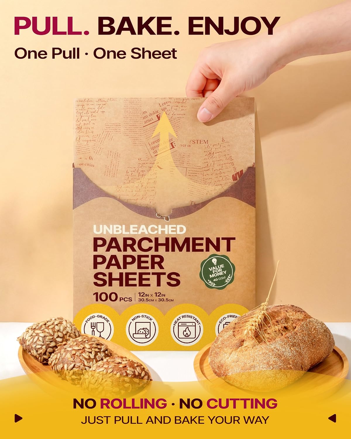 9x13 Inch Parchment Paper Sheets, Unbleached Non-Stick