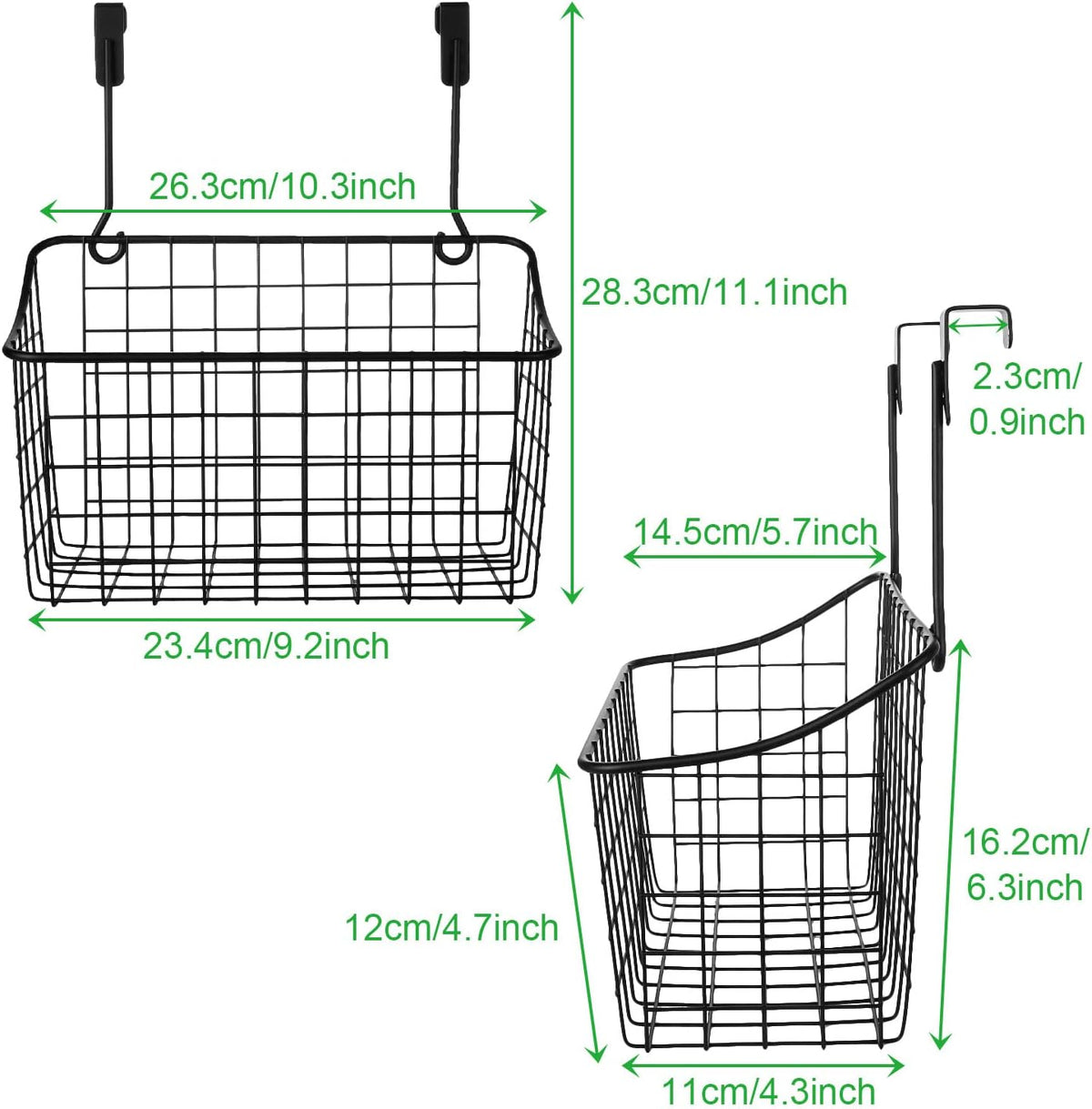 4PCS Over the Cabinet Basket, Over Cabinet Door Organizer, Grid Storage Baskets with Hooks, Metal Hanging Basket Kitchen Storage Organizer Holder for Pantry, Bathroom, Black, 11x9.2x4.3’’
