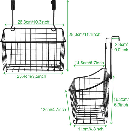 4PCS Over the Cabinet Basket, Over Cabinet Door Organizer, Grid Storage Baskets with Hooks, Metal Hanging Basket Kitchen Storage Organizer Holder for Pantry, Bathroom, Black, 11x9.2x4.3’’