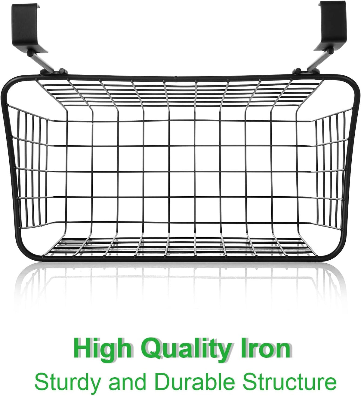 4PCS Over the Cabinet Basket, Over Cabinet Door Organizer, Grid Storage Baskets with Hooks, Metal Hanging Basket Kitchen Storage Organizer Holder for Pantry, Bathroom, Black, 11x9.2x4.3’’