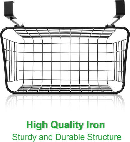 4PCS Over the Cabinet Basket, Over Cabinet Door Organizer, Grid Storage Baskets with Hooks, Metal Hanging Basket Kitchen Storage Organizer Holder for Pantry, Bathroom, Black, 11x9.2x4.3’’