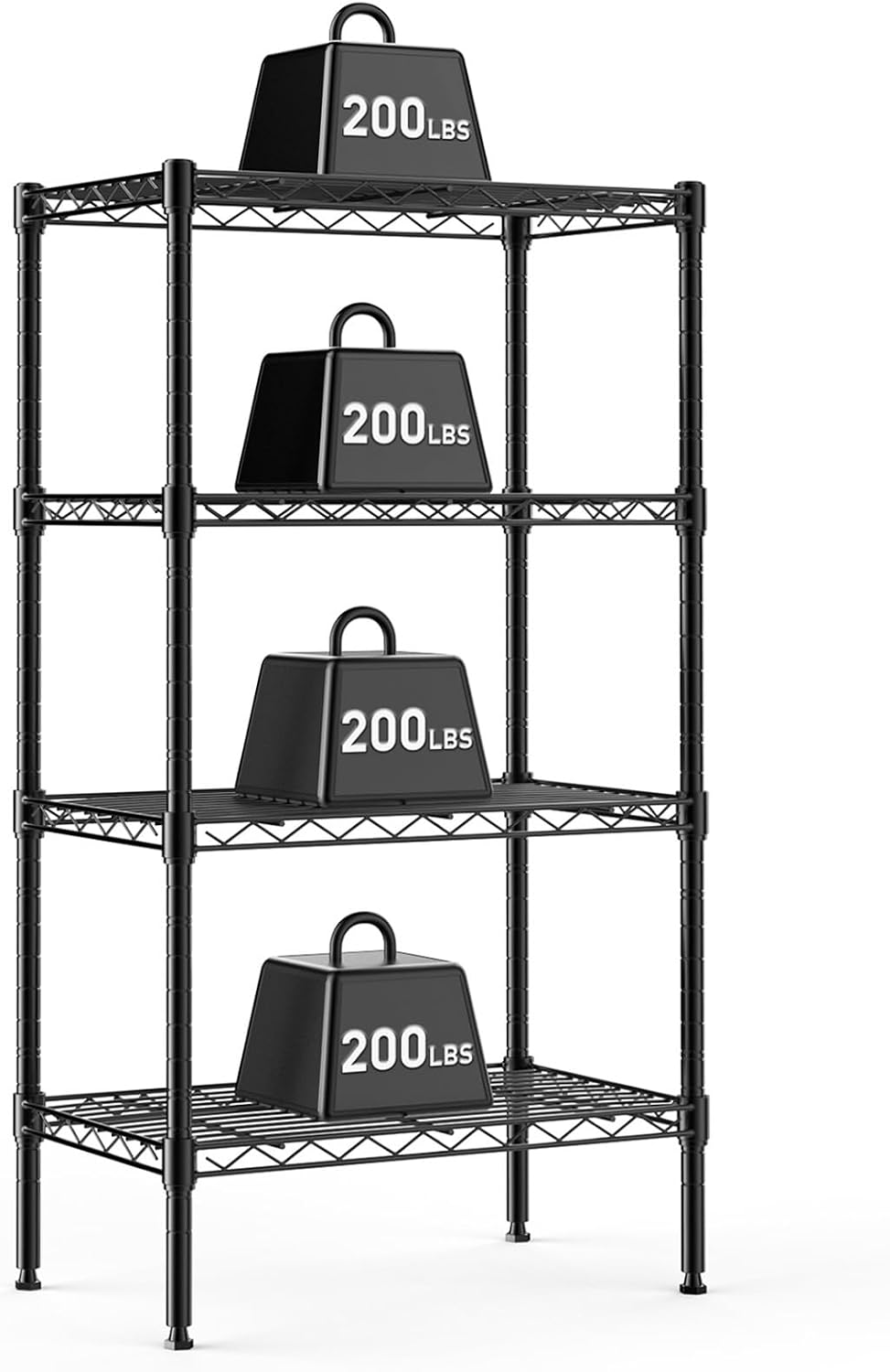4-Tier Wire Storage Shelves, 200 lbs Heavy Duty Steel Rack, Black