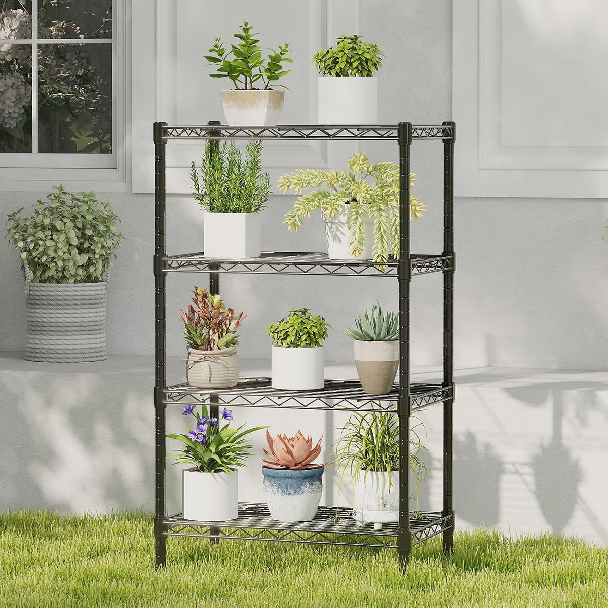 4-Tier Wire Storage Shelves, 200 lbs Heavy Duty Steel Rack, Black