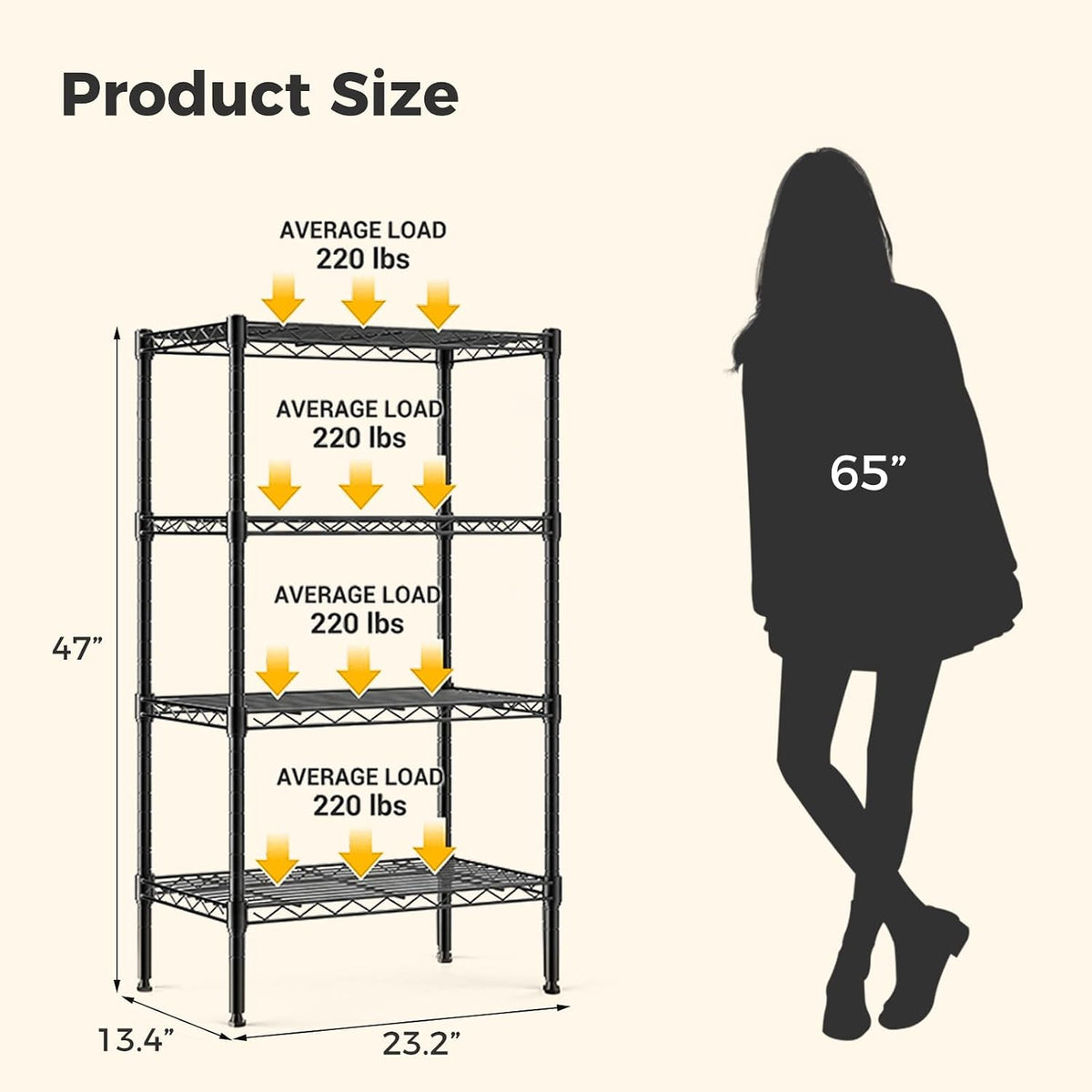 4-Tier Wire Storage Shelves, 200 lbs Heavy Duty Steel Rack, Black