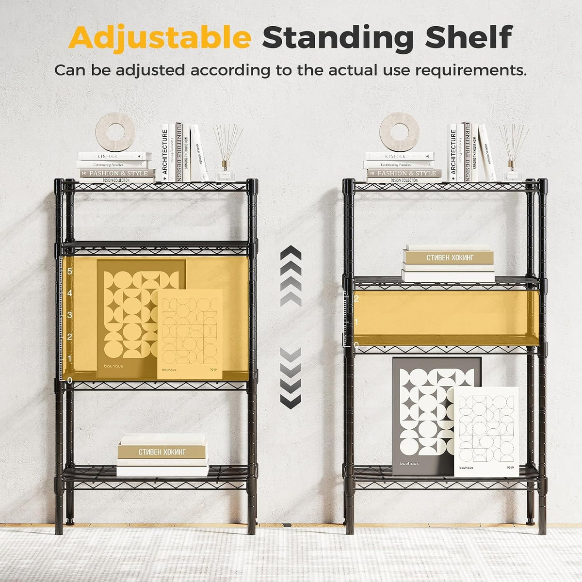 4-Tier Wire Storage Shelves, 200 lbs Heavy Duty Steel Rack, Black
