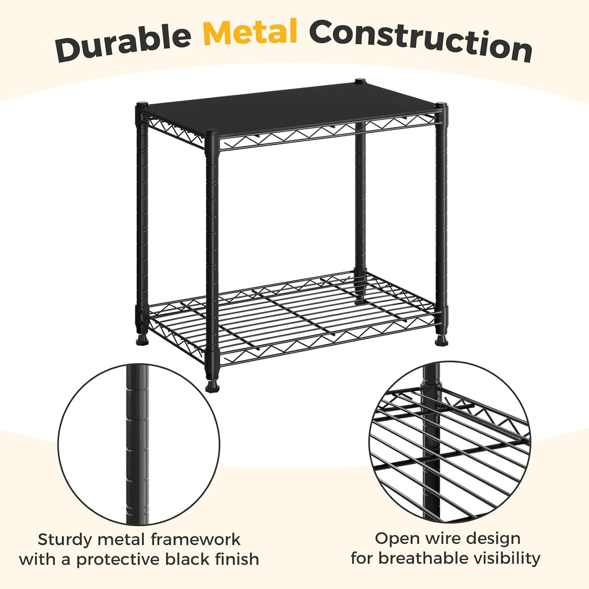 4-Tier Wire Storage Shelves, 200 lbs Heavy Duty Steel Rack, Black