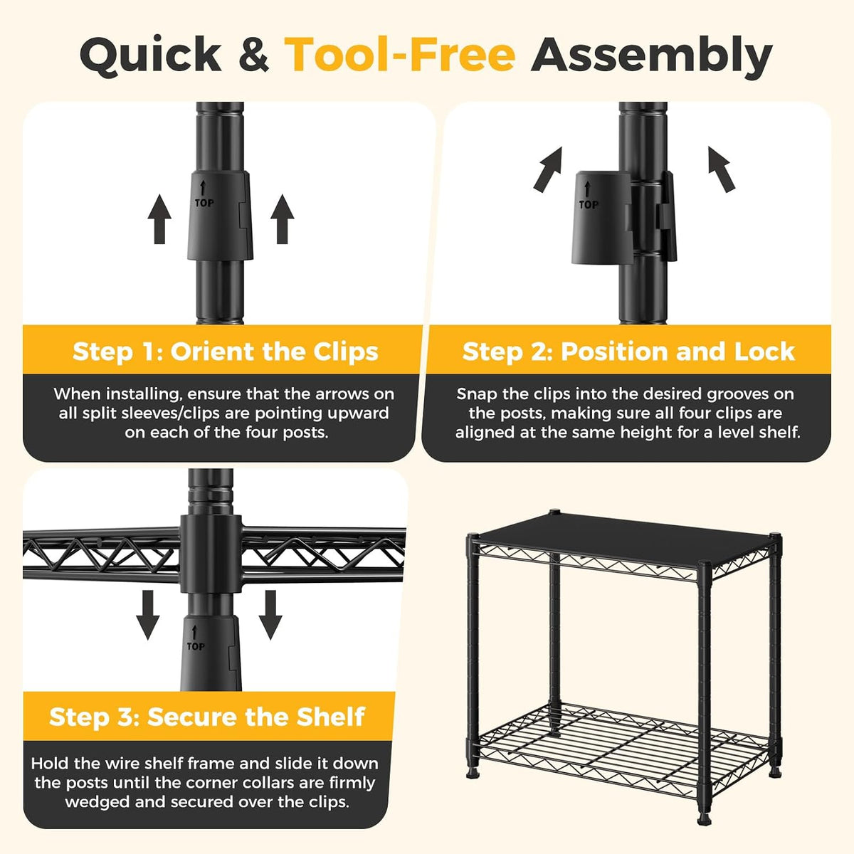 4-Tier Wire Storage Shelves, 200 lbs Heavy Duty Steel Rack, Black