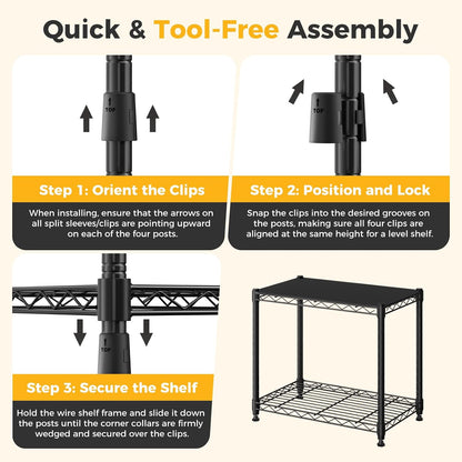 4-Tier Wire Storage Shelves, 200 lbs Heavy Duty Steel Rack, Black