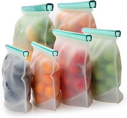 【Upgrade】 Reusable Extra Thick Silicone Food Storage Bags - 6 Packs Zipper Freezer Bags For Marinate Meats Sandwich, Snack, Cereal,Fruit Meal Prep, Leakproof, Dishwasher-Safe Lunch Storage Bags