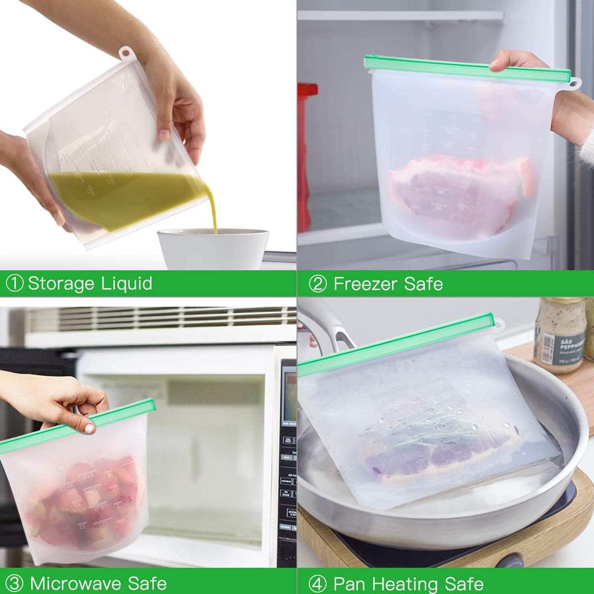 【Upgrade】 Reusable Extra Thick Silicone Food Storage Bags - 6 Packs Zipper Freezer Bags For Marinate Meats Sandwich, Snack, Cereal,Fruit Meal Prep, Leakproof, Dishwasher-Safe Lunch Storage Bags