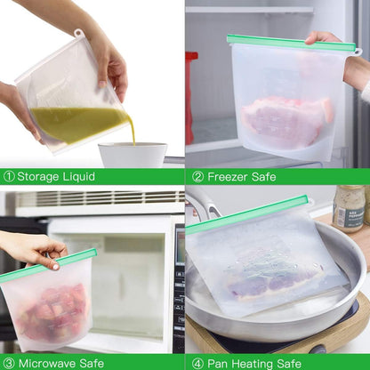 【Upgrade】 Reusable Extra Thick Silicone Food Storage Bags - 6 Packs Zipper Freezer Bags For Marinate Meats Sandwich, Snack, Cereal,Fruit Meal Prep, Leakproof, Dishwasher-Safe Lunch Storage Bags