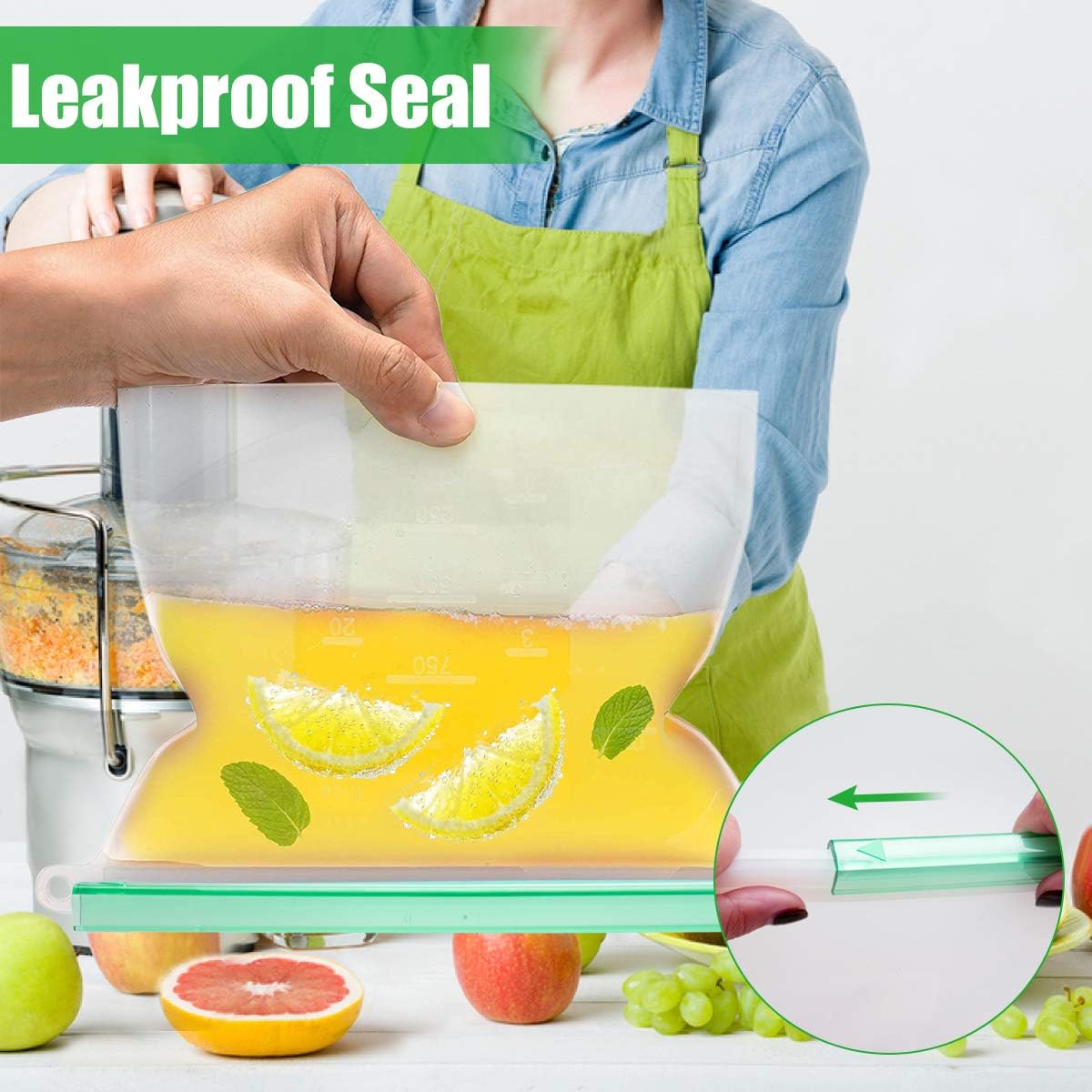 【Upgrade】 Reusable Extra Thick Silicone Food Storage Bags - 6 Packs Zipper Freezer Bags For Marinate Meats Sandwich, Snack, Cereal,Fruit Meal Prep, Leakproof, Dishwasher-Safe Lunch Storage Bags