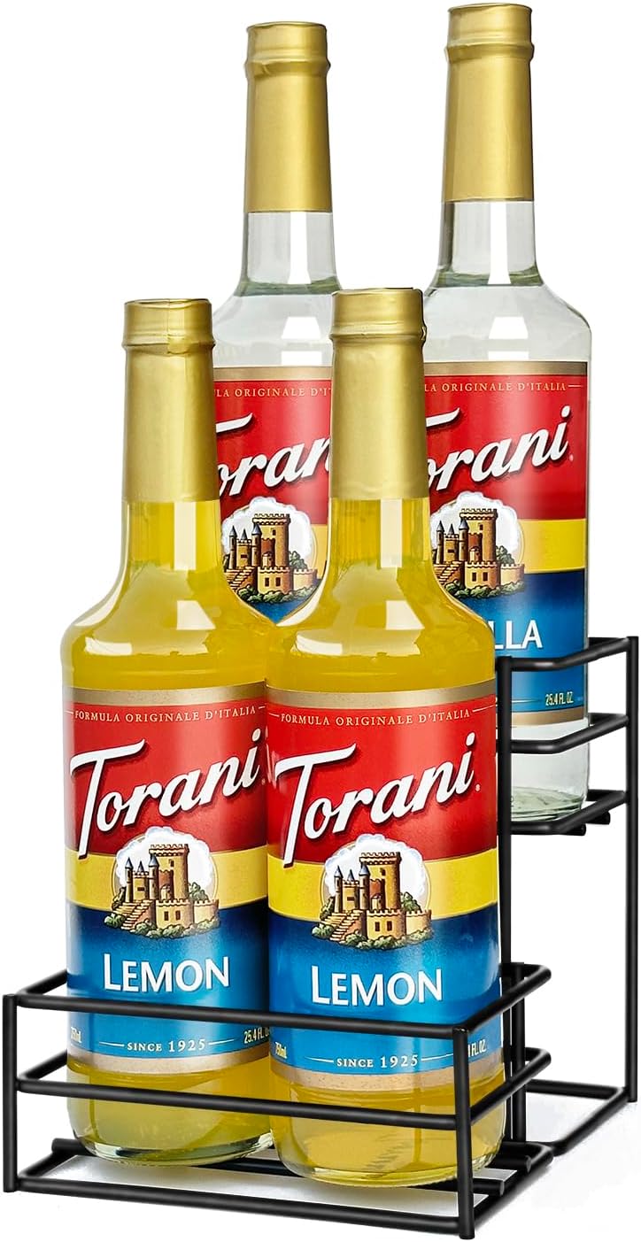Coffee Syrup Rack (4 Bottle Capacity)，Coffee Syrup Organizer for Coffee Bar,Kitchen.Small Wine Rack for Bar,Family,Storage for Syrup, Wine, Dressing