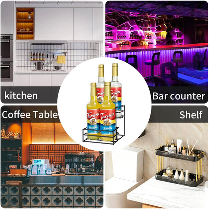 Coffee Syrup Rack (4 Bottle Capacity)，Coffee Syrup Organizer for Coffee Bar,Kitchen.Small Wine Rack for Bar,Family,Storage for Syrup, Wine, Dressing