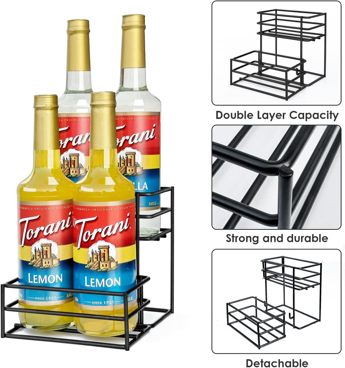 Coffee Syrup Rack (4 Bottle Capacity)，Coffee Syrup Organizer for Coffee Bar,Kitchen.Small Wine Rack for Bar,Family,Storage for Syrup, Wine, Dressing