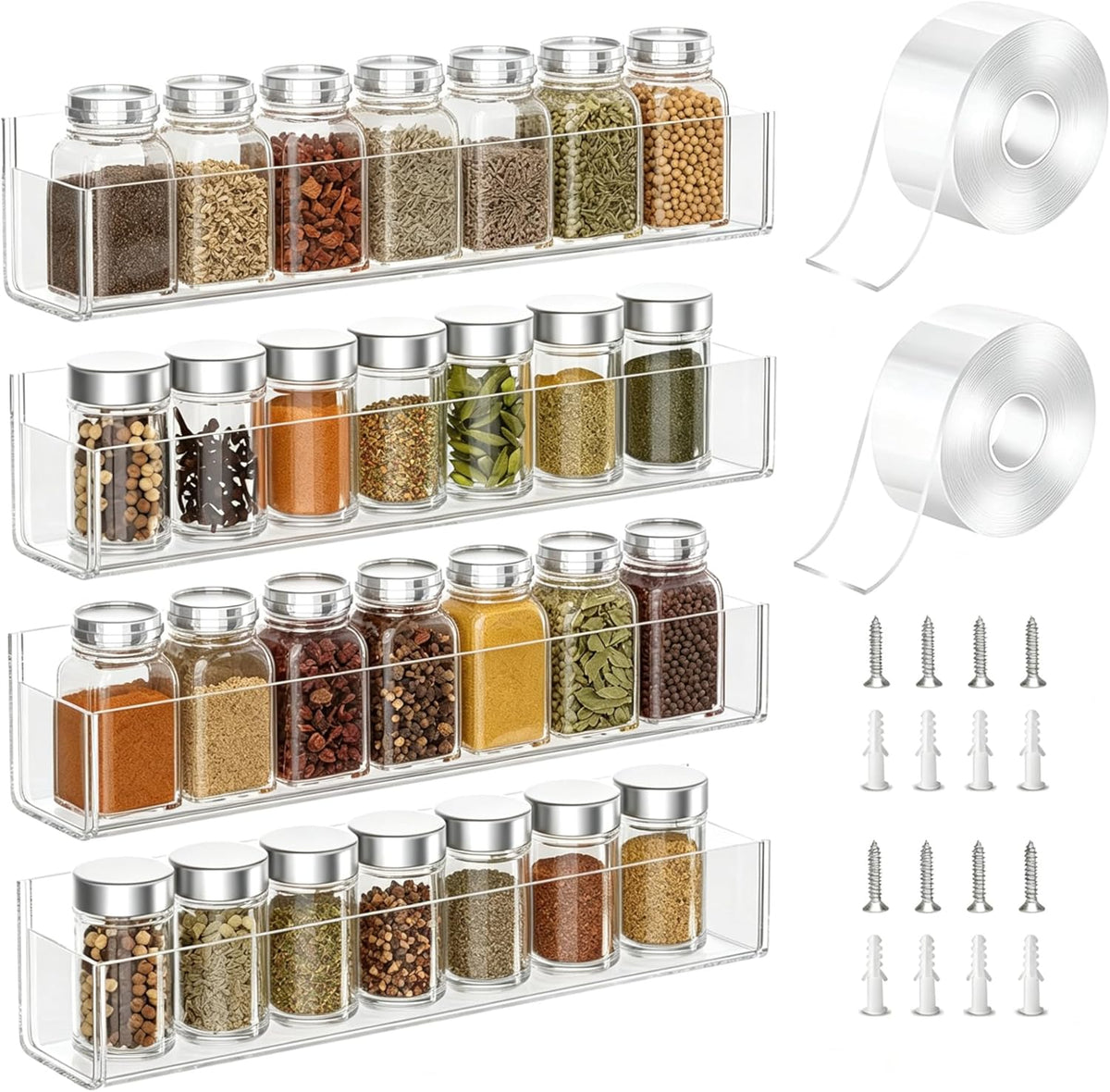 Adhesive Acrylic Spice Rack, Clear- with 2 Tapes