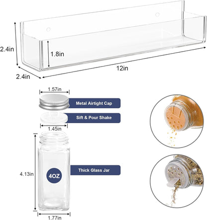 Adhesive Acrylic Spice Rack, Clear- with 2 Tapes