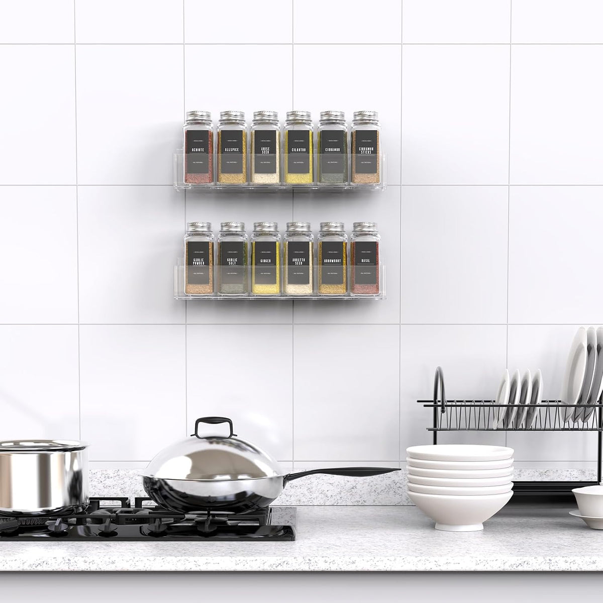 Adhesive Acrylic Spice Rack, Clear- with 2 Tapes