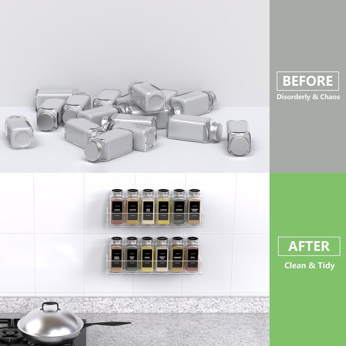 Adhesive Acrylic Spice Rack, Clear- with 2 Tapes