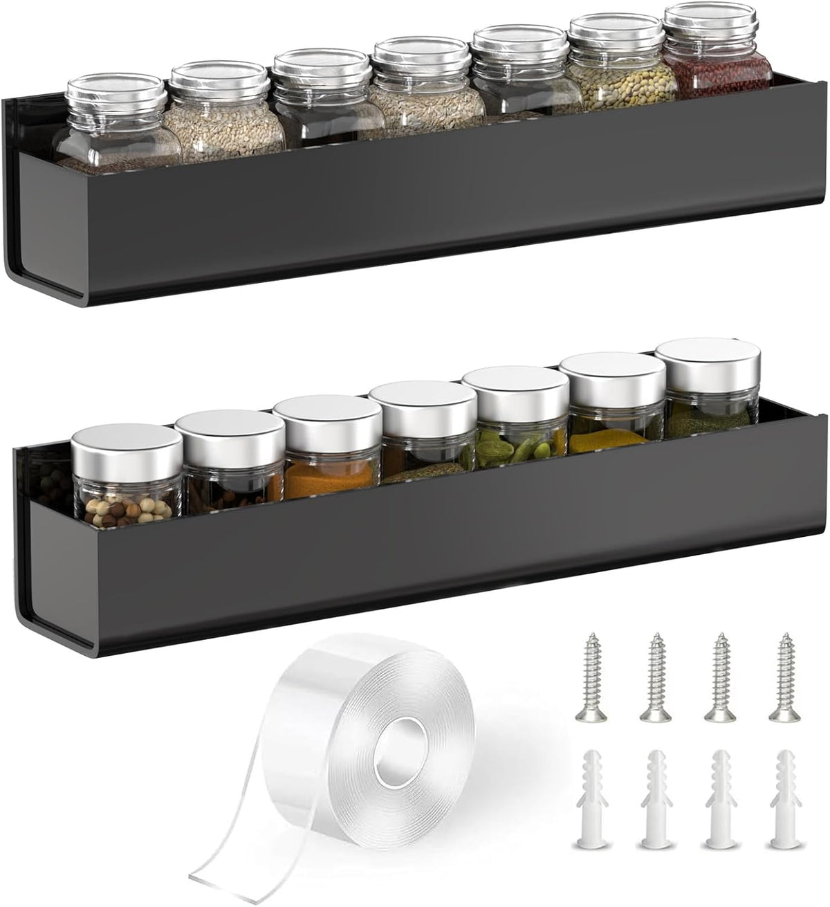 Adhesive Acrylic Spice Rack, Clear- with 2 Tapes